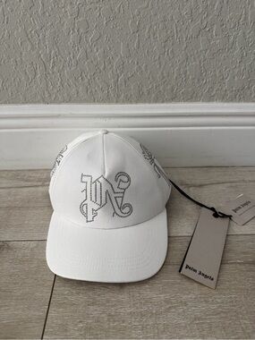 Palm Angels White Rhinestone Logo Baseball SnapBack adult Cap